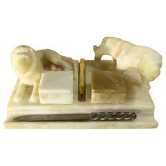 Antique Italian Carved Marble Stone Inkwell