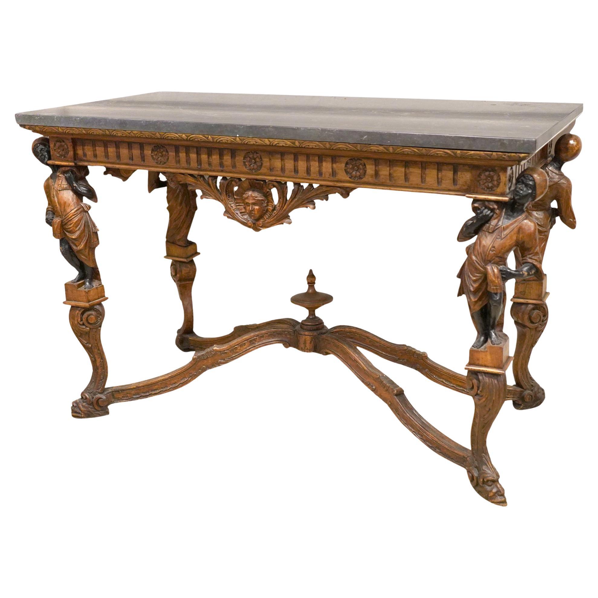 Antique Italian Carved Nubian Center Table With Marble Top 19th Century For Sale