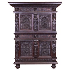 Antique Italian Carved Oak Renaissance Revival Bar Cabinet, circa 1880s