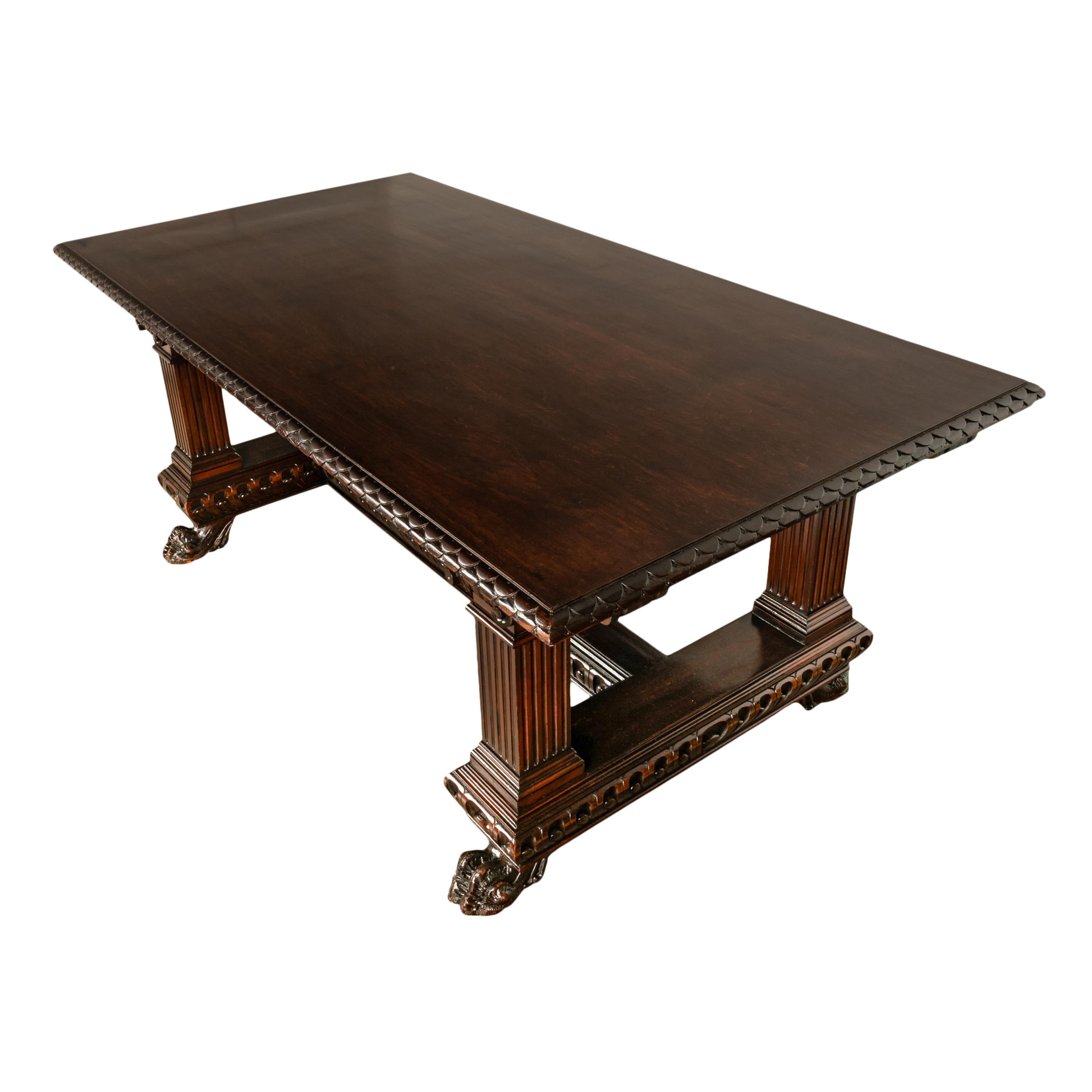 Antique Italian Carved Renaissance Revival Walnut Library Dining Table 1880 For Sale 5