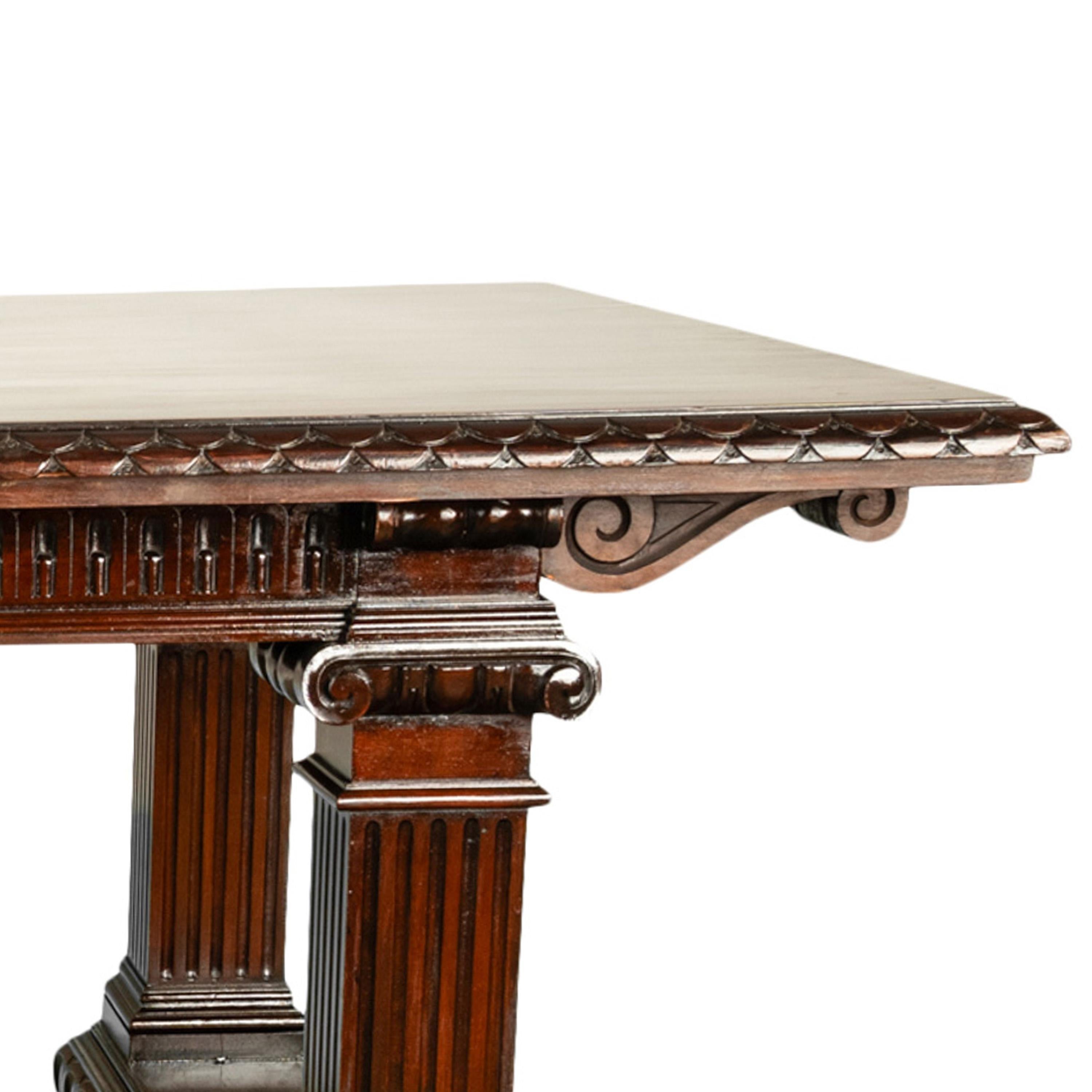 Antique Italian Carved Renaissance Revival Walnut Library Dining Table 1880 For Sale 11