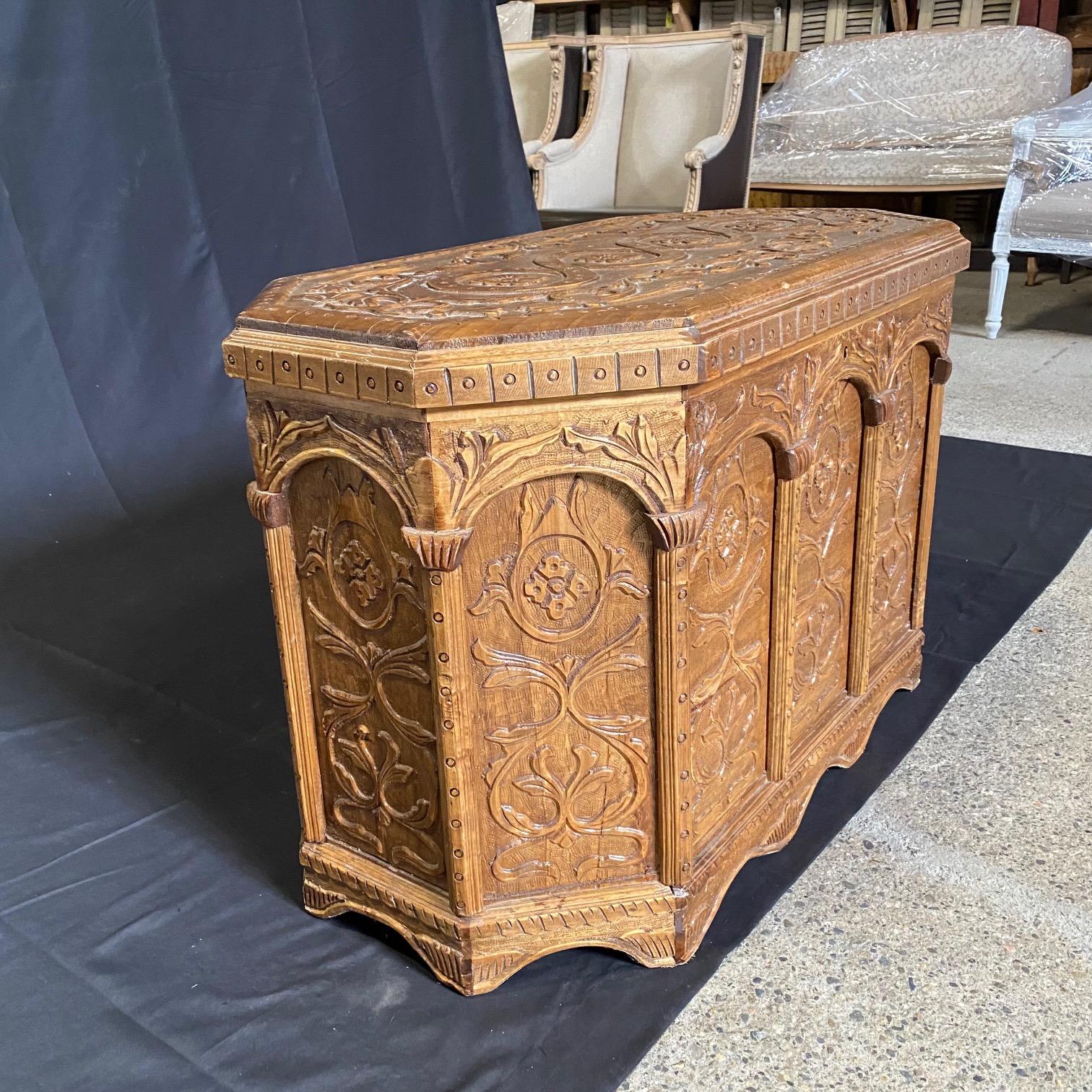 Antique Italian Carved Sarcophagus Coffer Trunk Blanket Chest For Sale 2