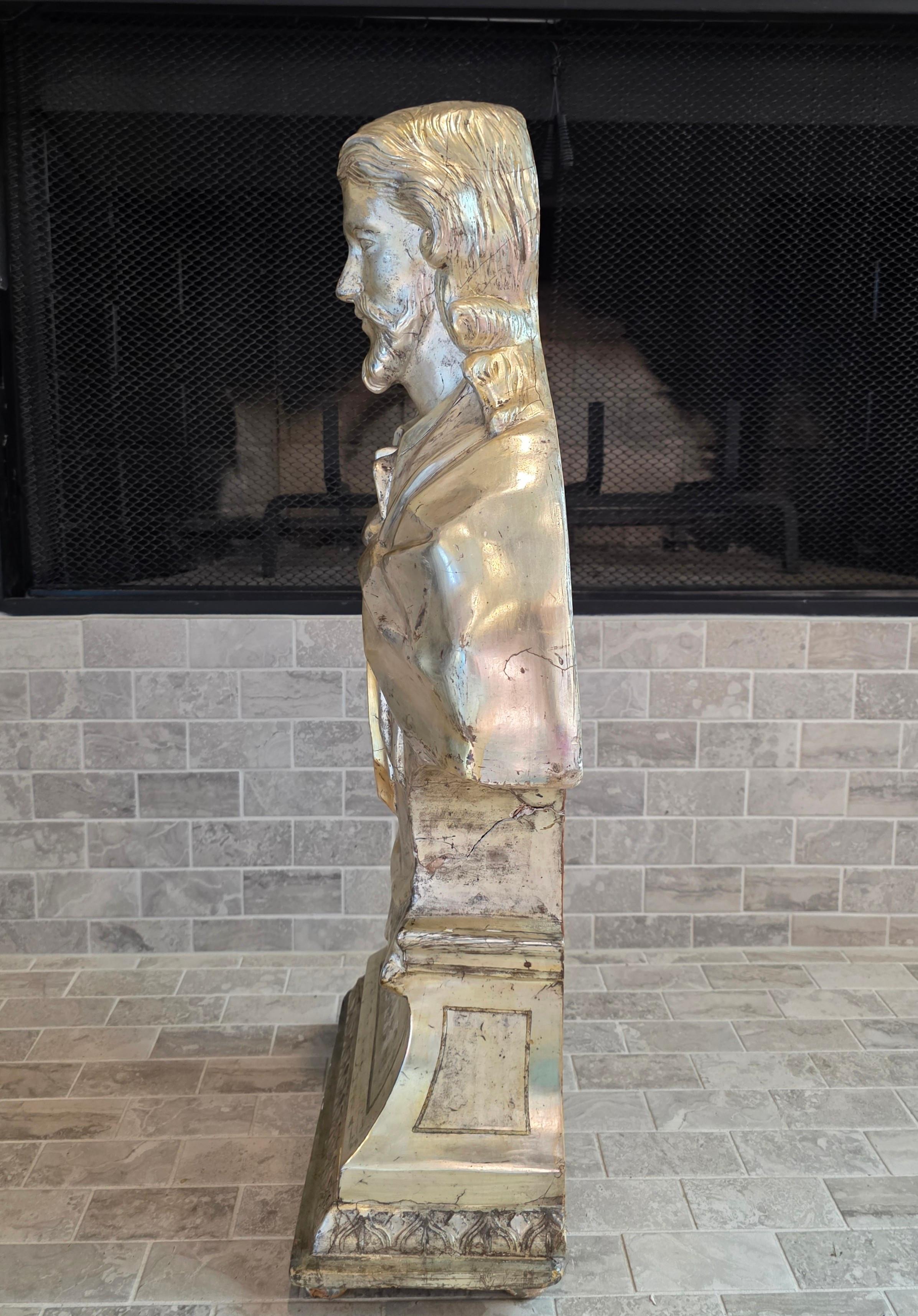 Antique Italian Carved Silvered Gilt Wood Altar Reliquary Bust Sculpture 18th C. en vente 7