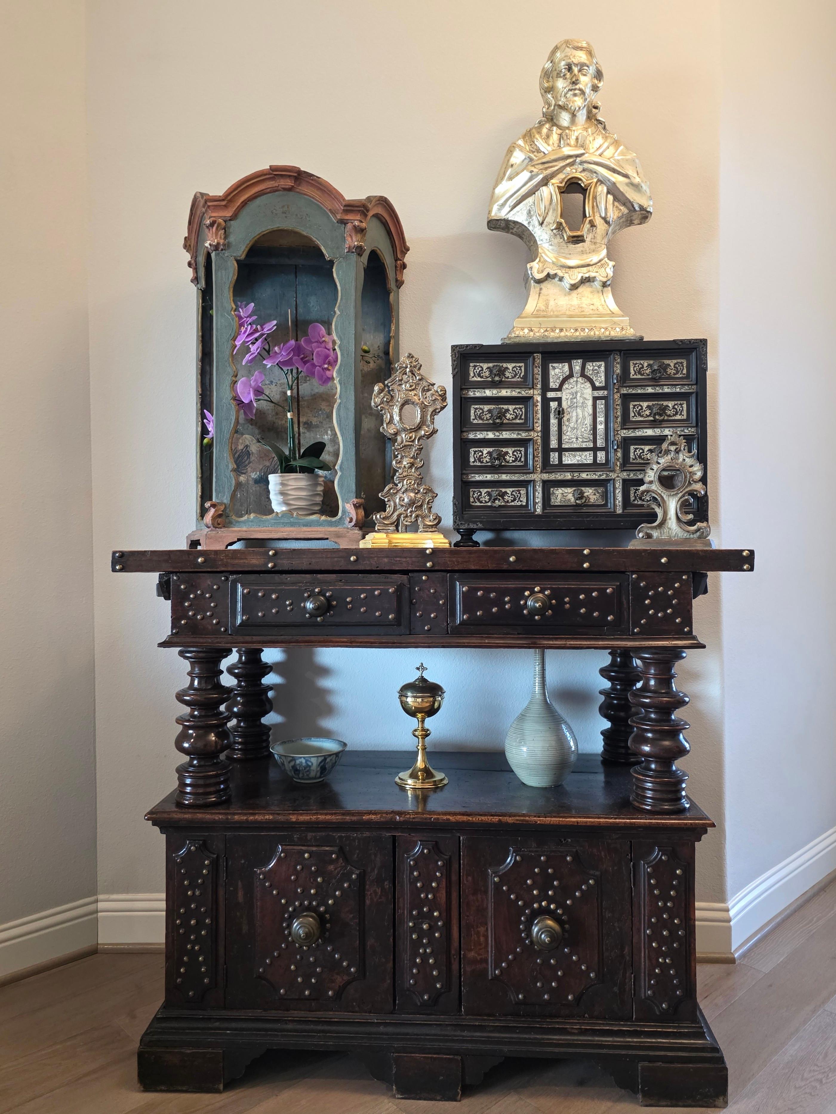 Antique Italian Carved Silvered Gilt Wood Altar Reliquary Bust Sculpture 18th C. en vente 10