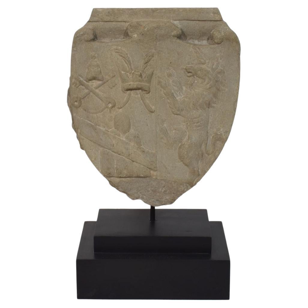 Antique Italian Carved Stone Coat of Arms with Unicorn, 1650-1750