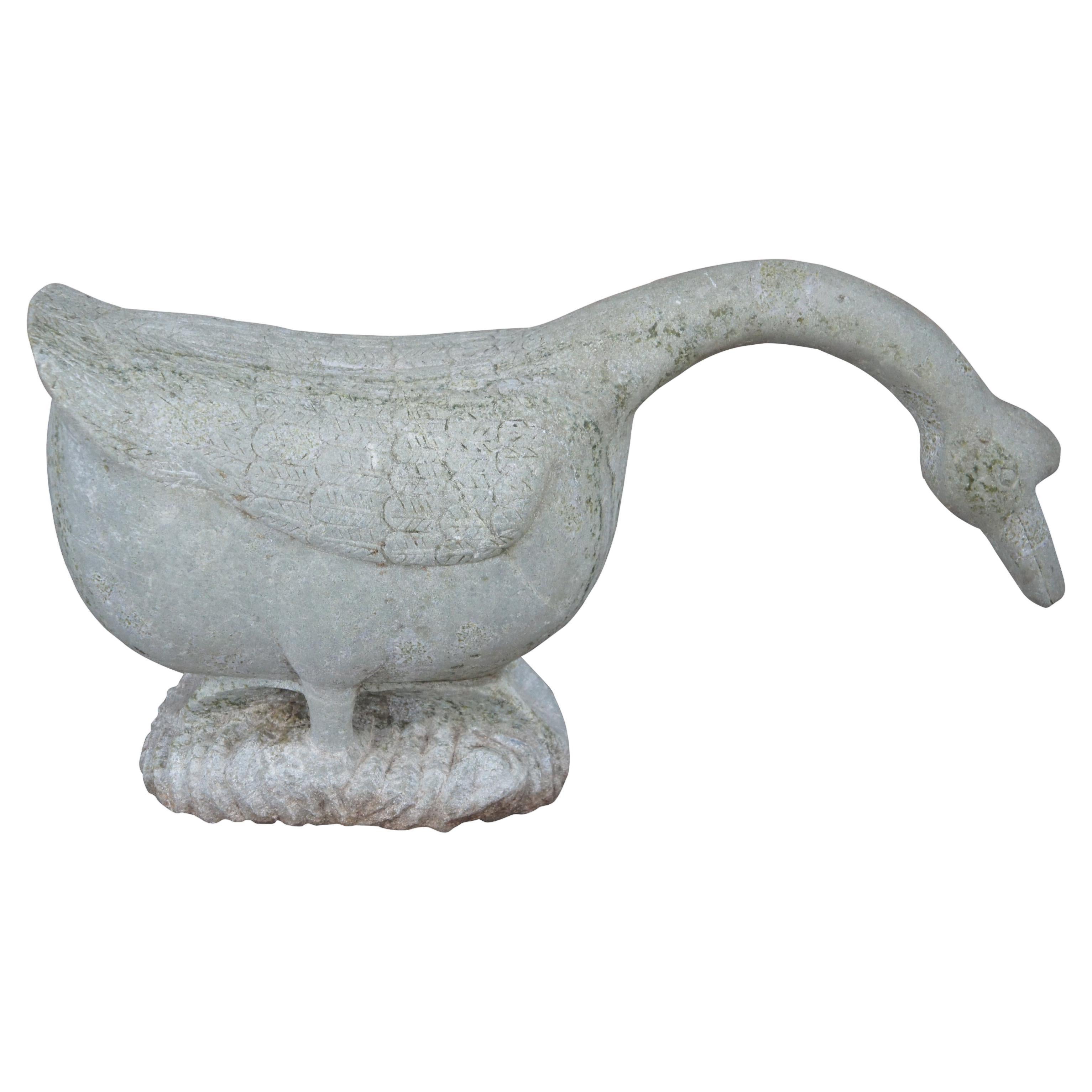 Antique Italian Carved Stone Goose Geese Bird Garden Sculpture Statue 24" For Sale