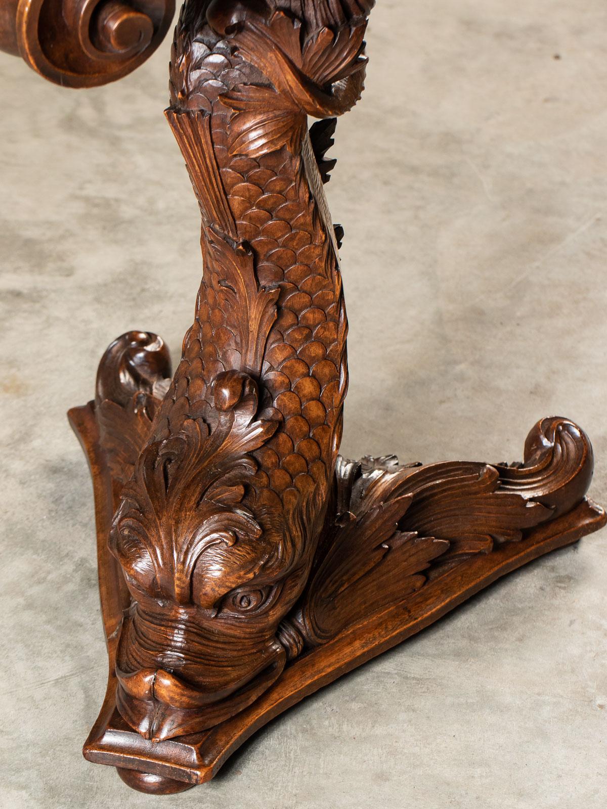 Antique Italian Carved Walnut Dolphin Piano Bench Stool, circa 1875 In Good Condition In Houston, TX