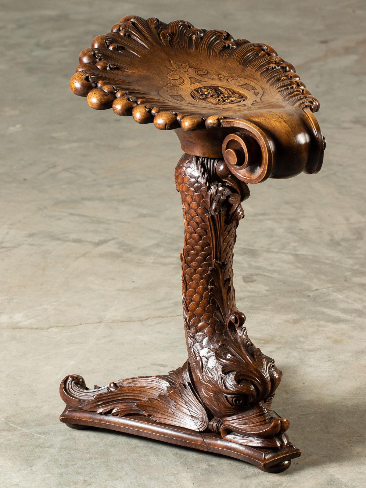 Antique Italian Carved Walnut Dolphin Piano Bench Stool, circa 1875 3