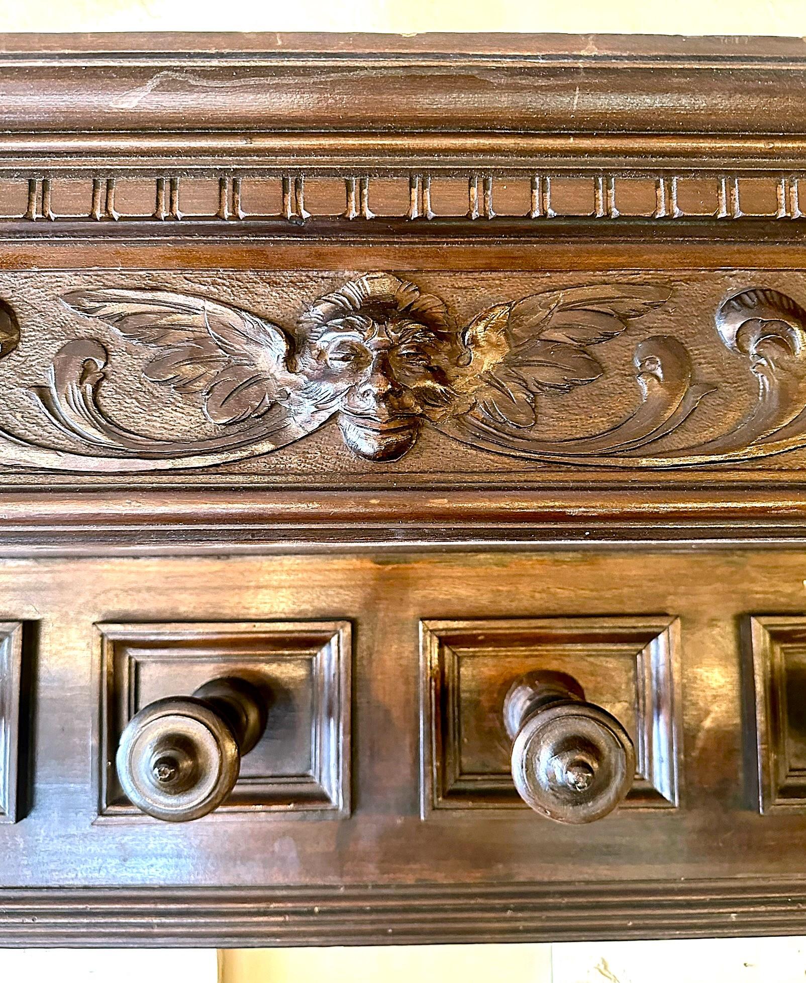 Antique Italian Carved Walnut Hanging Coat Rack, Circa 1880-1890. For Sale 1