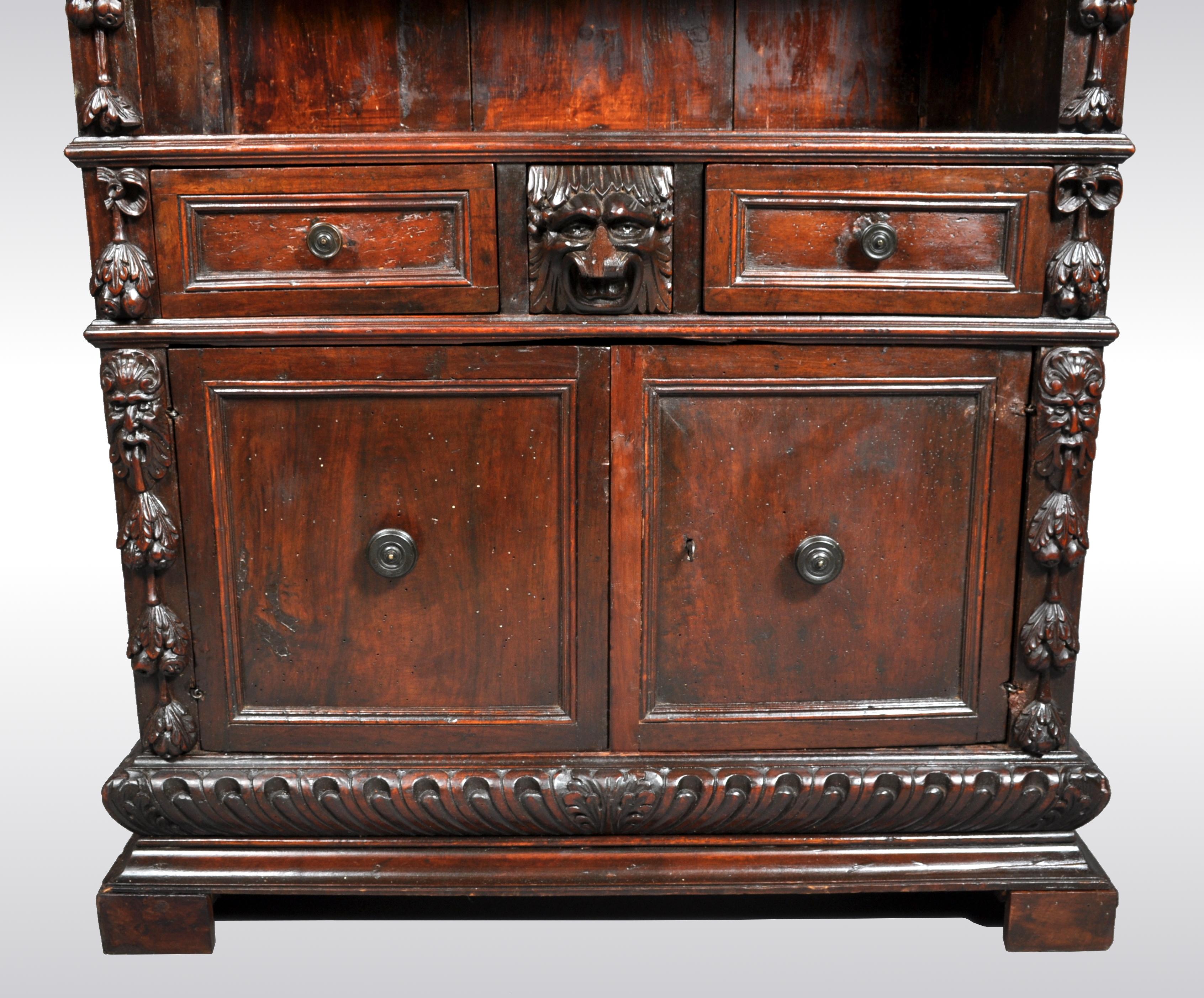 Antique Italian Carved Walnut Renaissance Revival Bookcase, circa 1870 In Good Condition In Portland, OR