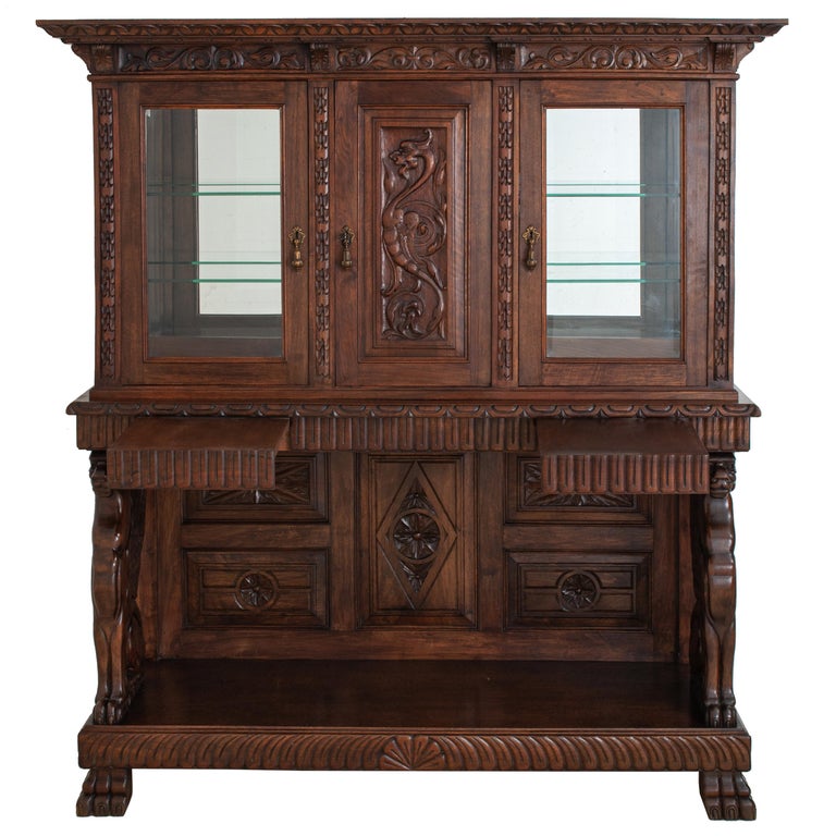 Antique Italian Carved Walnut Renaissance Revival Griffin Display ...