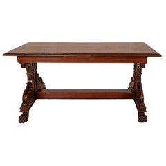 Antique Italian Carved Walnut Renaissance Revival Library Serving Table, 1870
