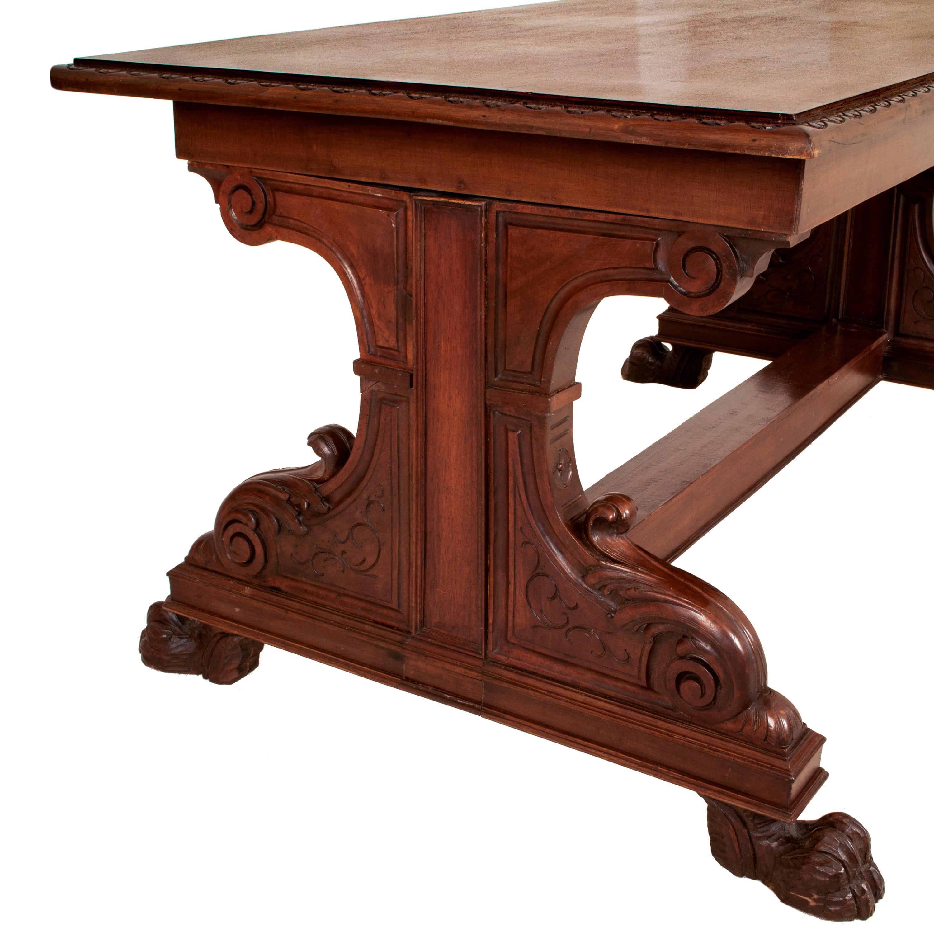 Antique Italian Carved Walnut Renaissance Revival Library Serving Table, 1870 For Sale 2