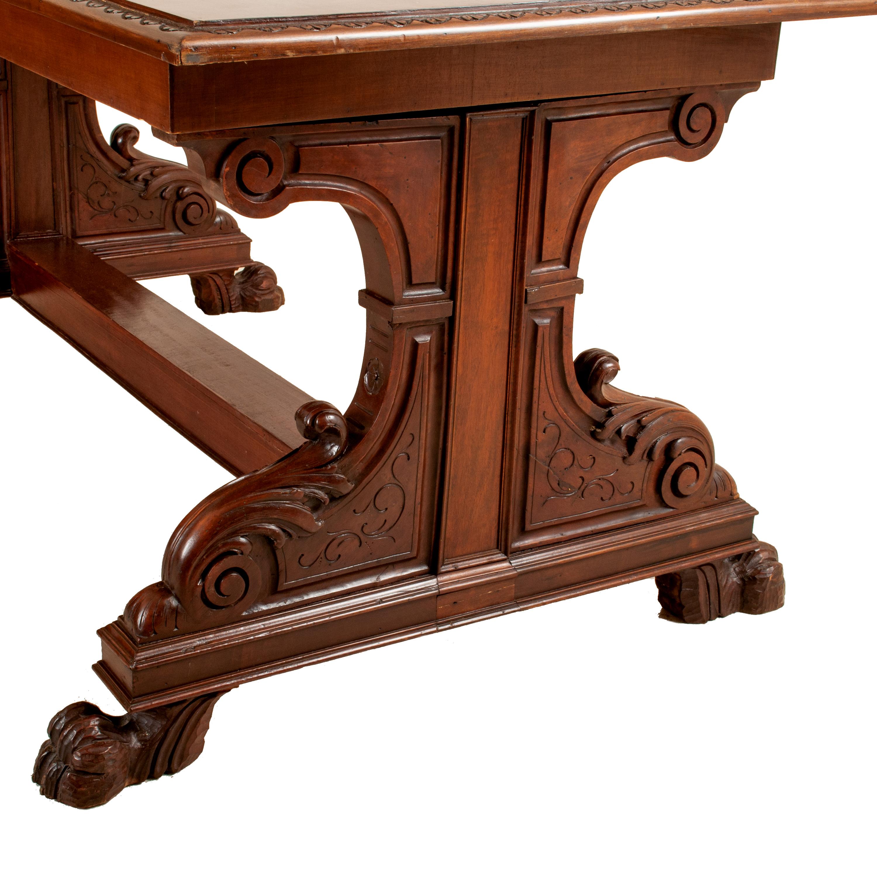 Antique Italian Carved Walnut Renaissance Revival Library Serving Table, 1870 For Sale 3