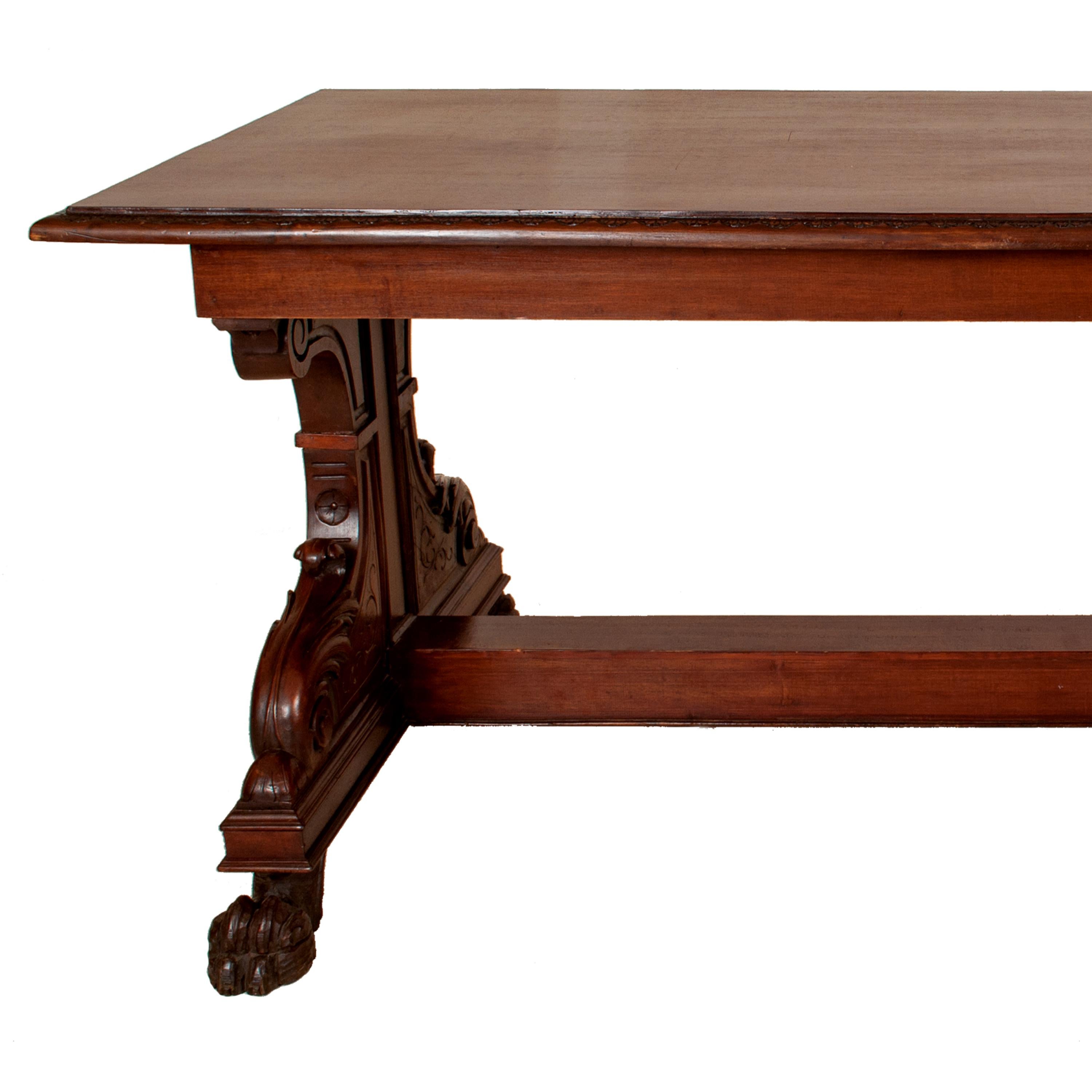 Antique Italian Carved Walnut Renaissance Revival Library Serving Table, 1870 For Sale 4