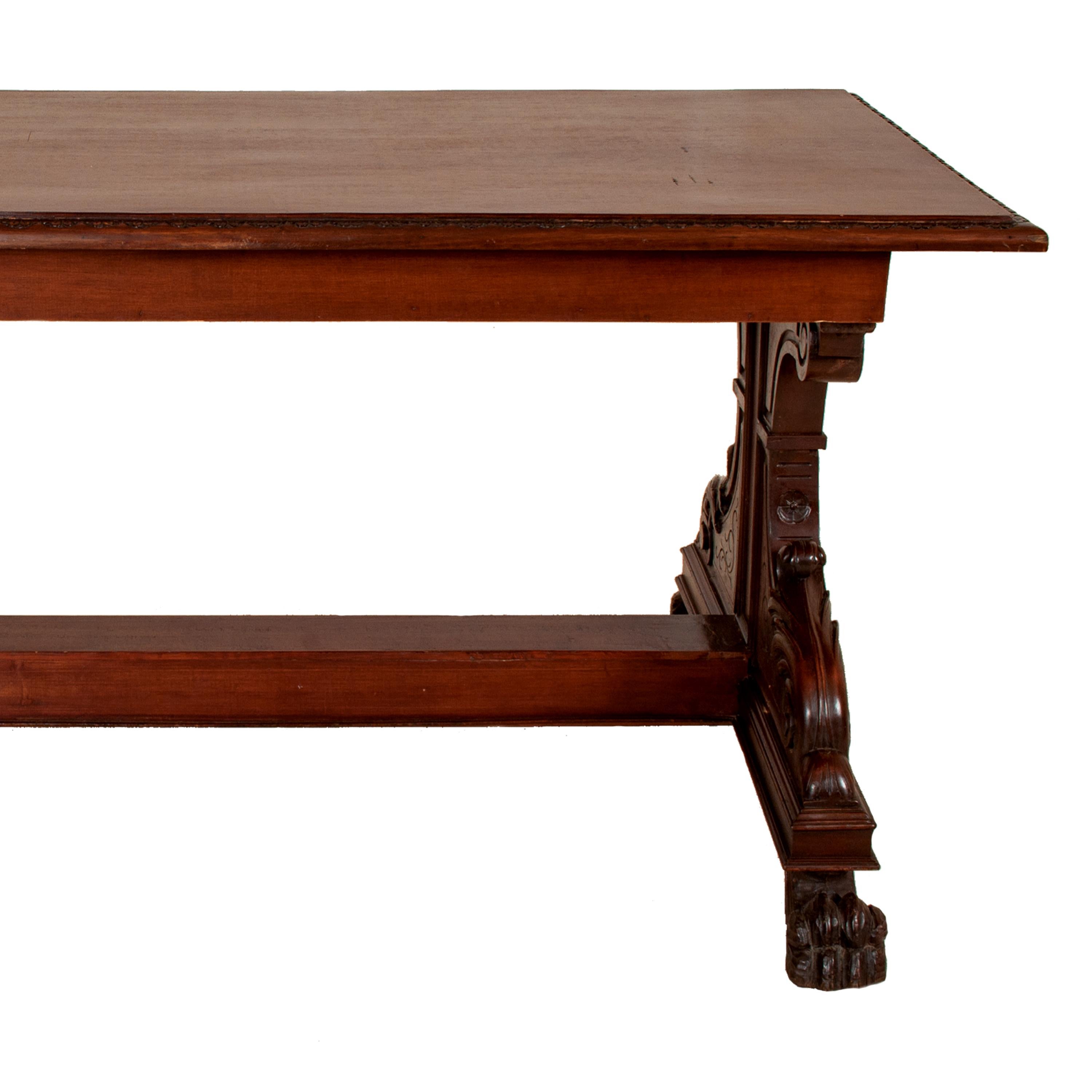 Antique Italian Carved Walnut Renaissance Revival Library Serving Table, 1870 For Sale 5