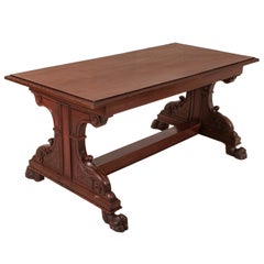 Antique Italian Carved Walnut Renaissance Revival Library Serving Table, 1870