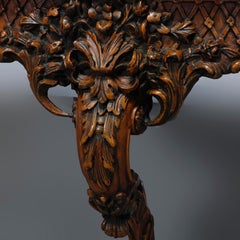 Antique Italian Carved Walnut Rococo Marble-Top Console Table, 19th Century