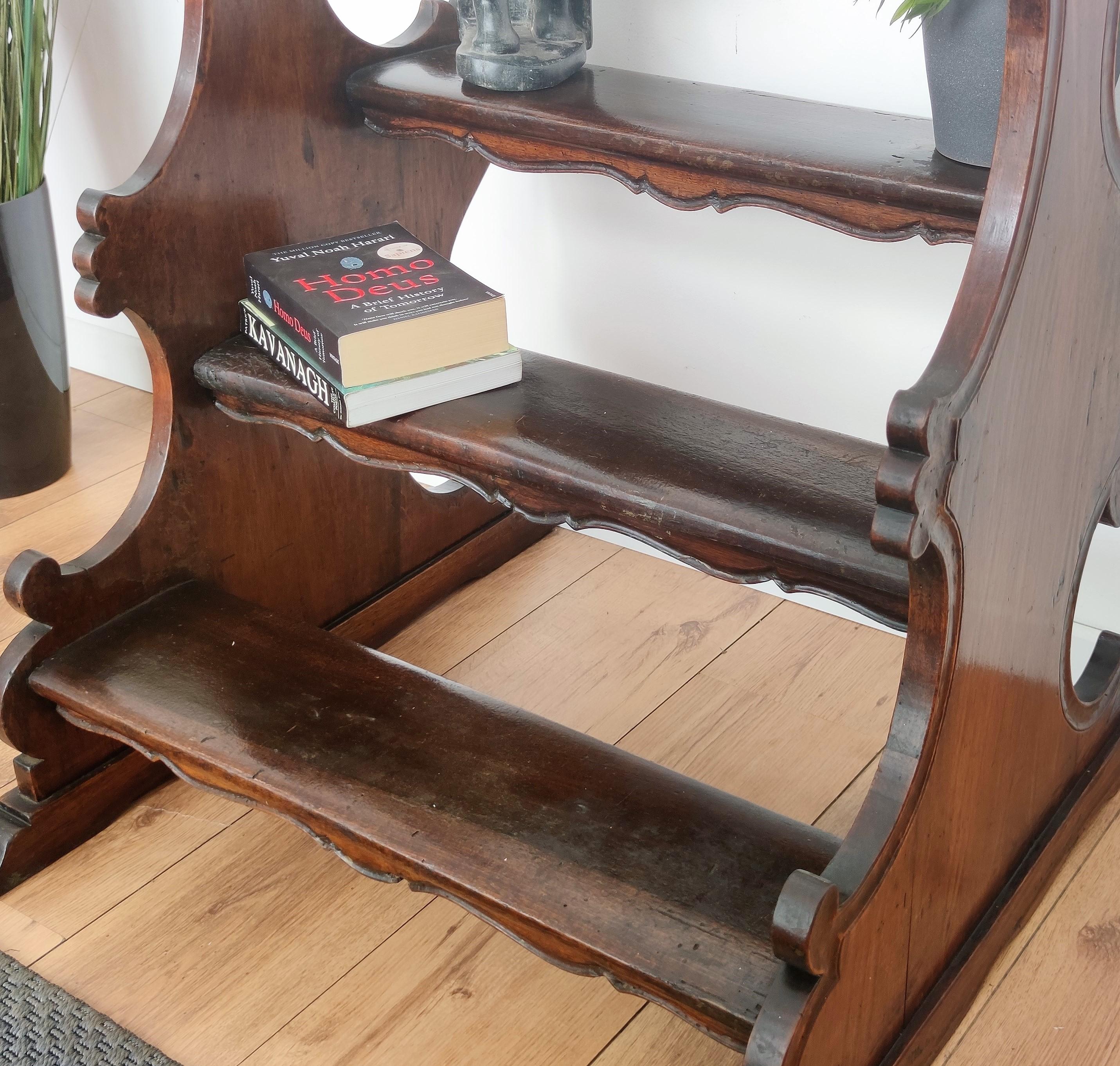 Hand-Carved Antique Italian Carved Walnut Wood Large Wood 3-Step Library Ladder For Sale