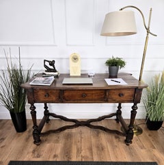 Antique Italian Carved Walnut Wood Table Console Desk