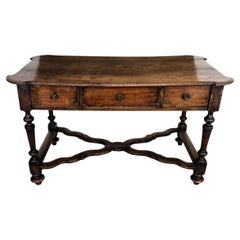 Mesa Consola Escritorio Antigua Italiana de Madera de Nogal Tallada