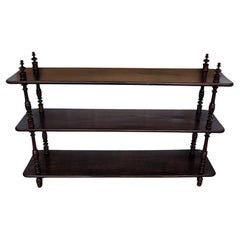 Antique Italian Carved Walnut Wood Three Shelves Open Bookcase Library Etagere