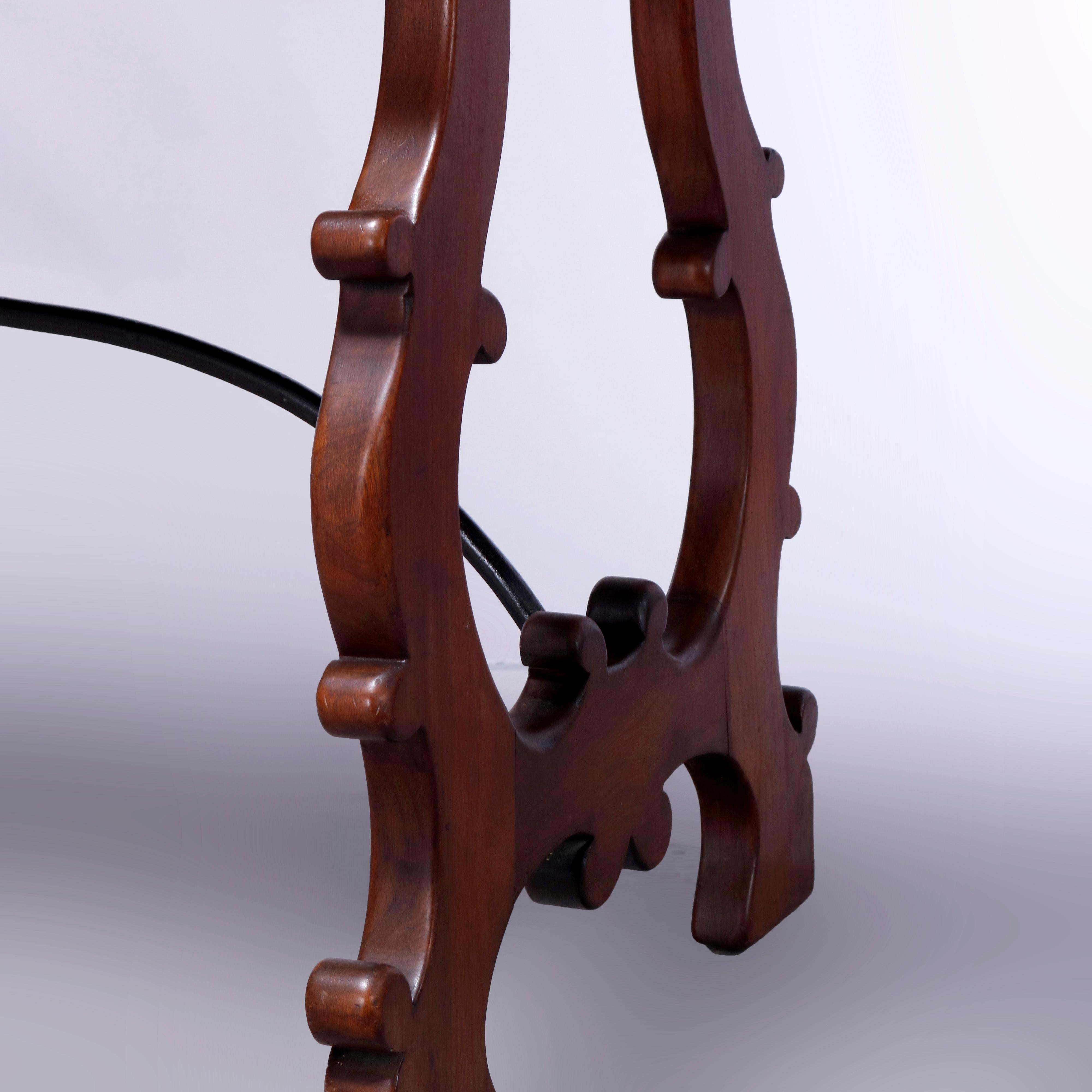 Antique Italian Carved Walnut & Wrought Iron Console Library Table, c1910 9