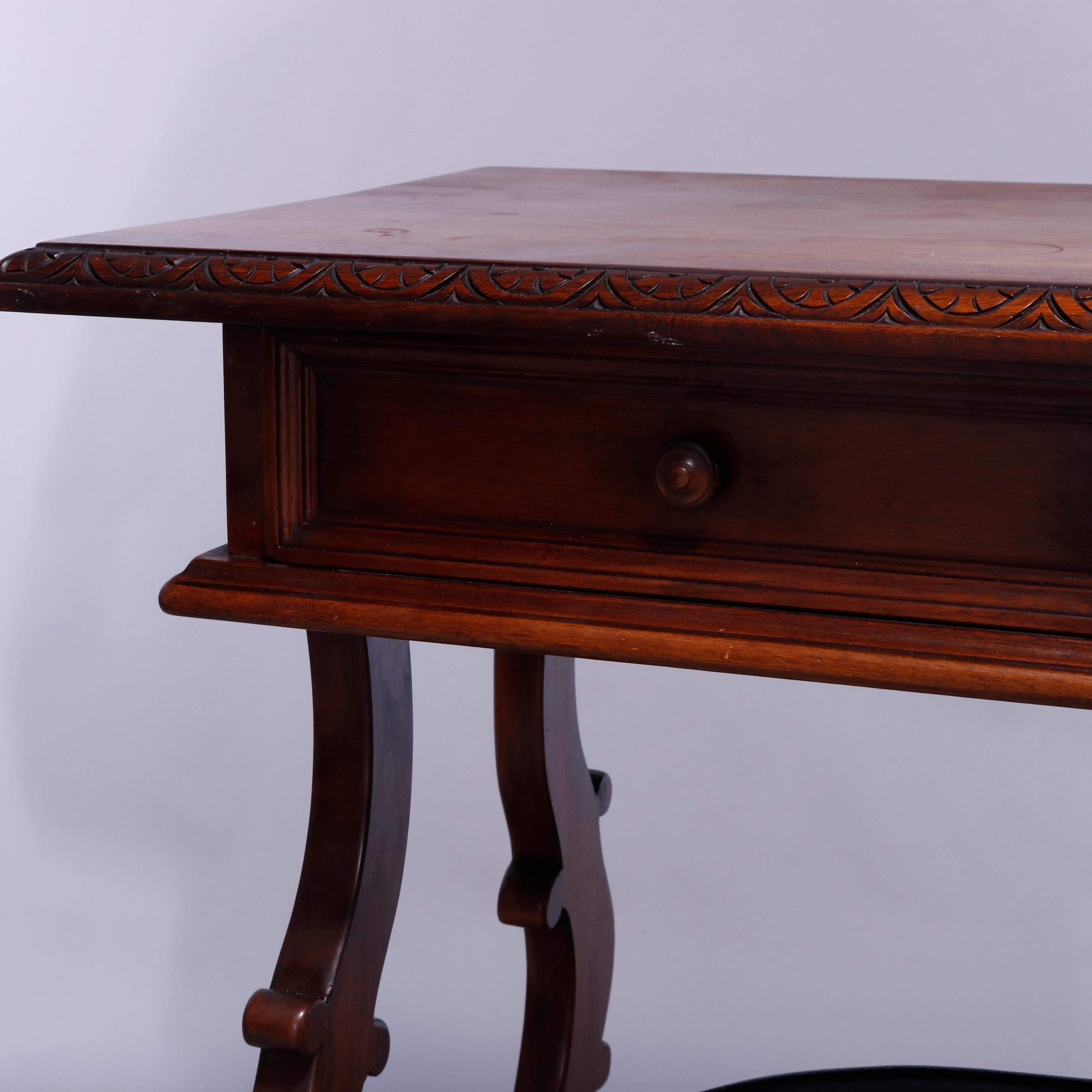 Antique Italian Carved Walnut & Wrought Iron Console Library Table, c1910 2