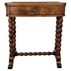 Antiguo Italiano Madera Tallada Bobina Cebada Patas Torcidas Mesa de Costura Mesa Auxiliar