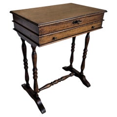 Antique Italian Carved Wood Bobbin Barley Twist Legs Sewing Table Side Table