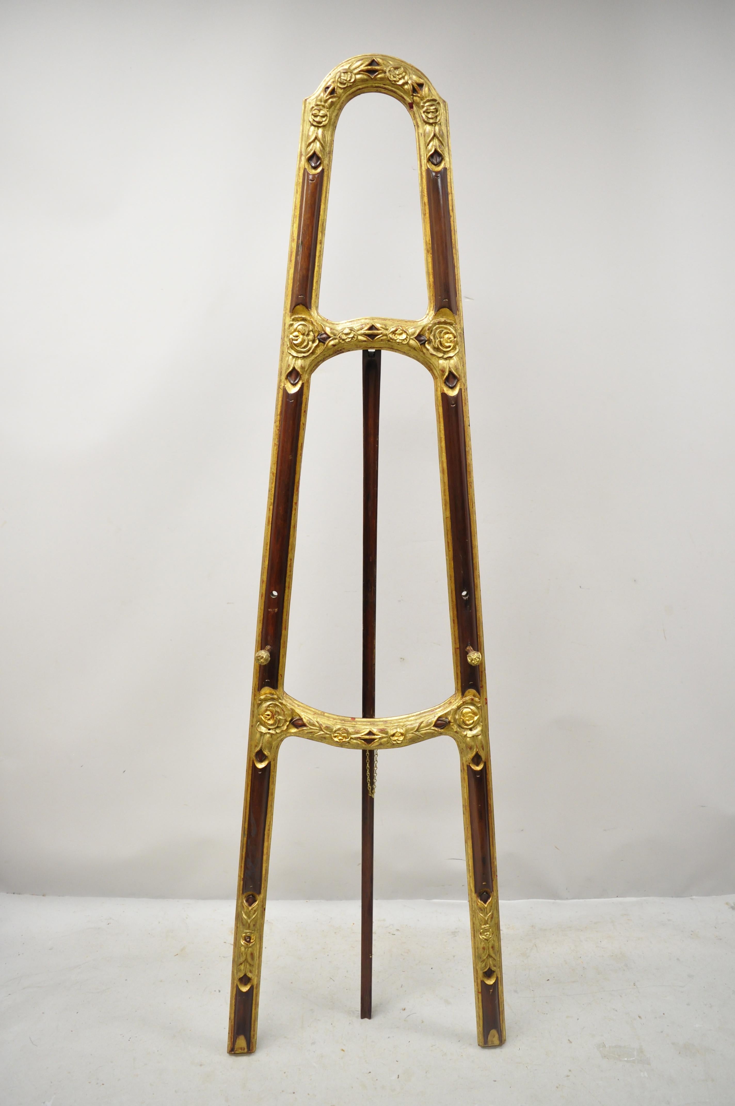 Antique Italian Carved Wood Easel Gold Gilt French Art Painting Stand Display 4