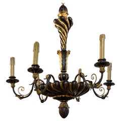 Antique Italian Carved Wood Gilded and Ebonized Chandelier