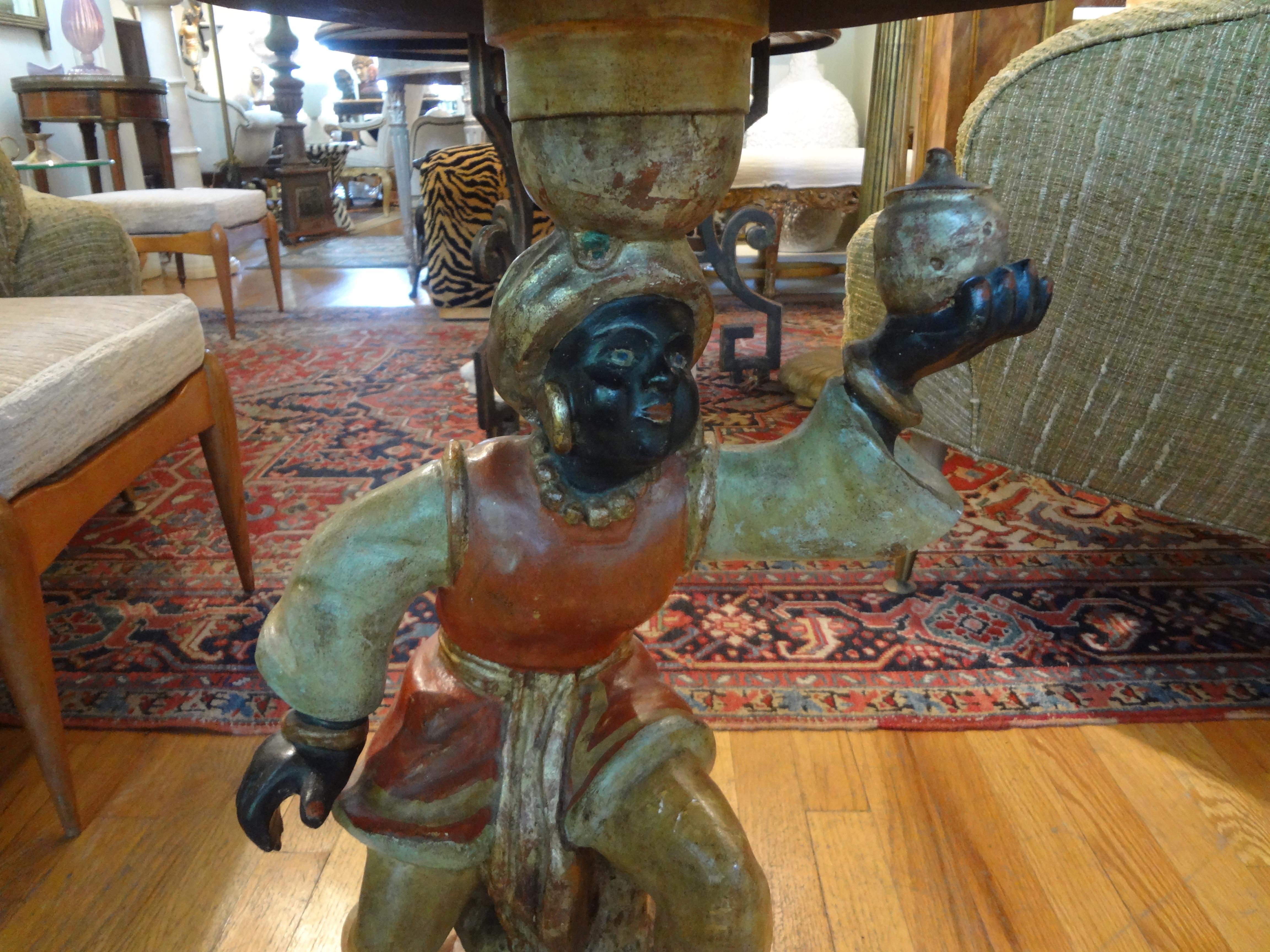 Antique Italian Carved Wood Orientalist Table In Good Condition For Sale In Houston, TX