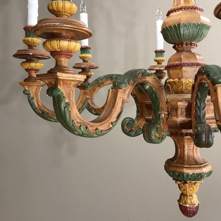 Antique Italian Carved Wood Painted Chandelier at 1stDibs