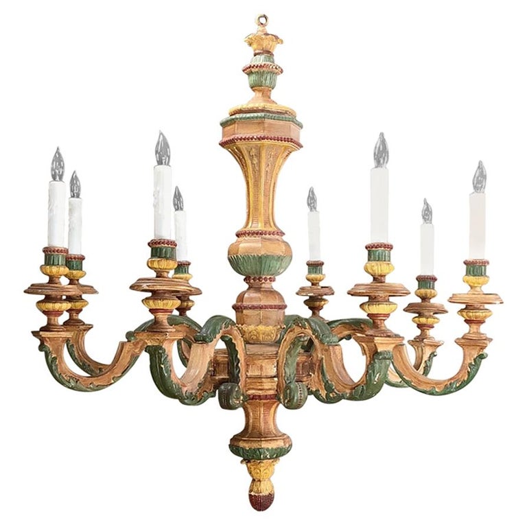 Antique Italian Carved Wood Painted Chandelier At 1stdibs Antique Italian Carved Wood Painted, Carved Wood Painted Chandelier