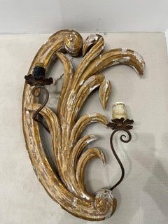 Antique Italian Carved Wood Sconces, 19th Century