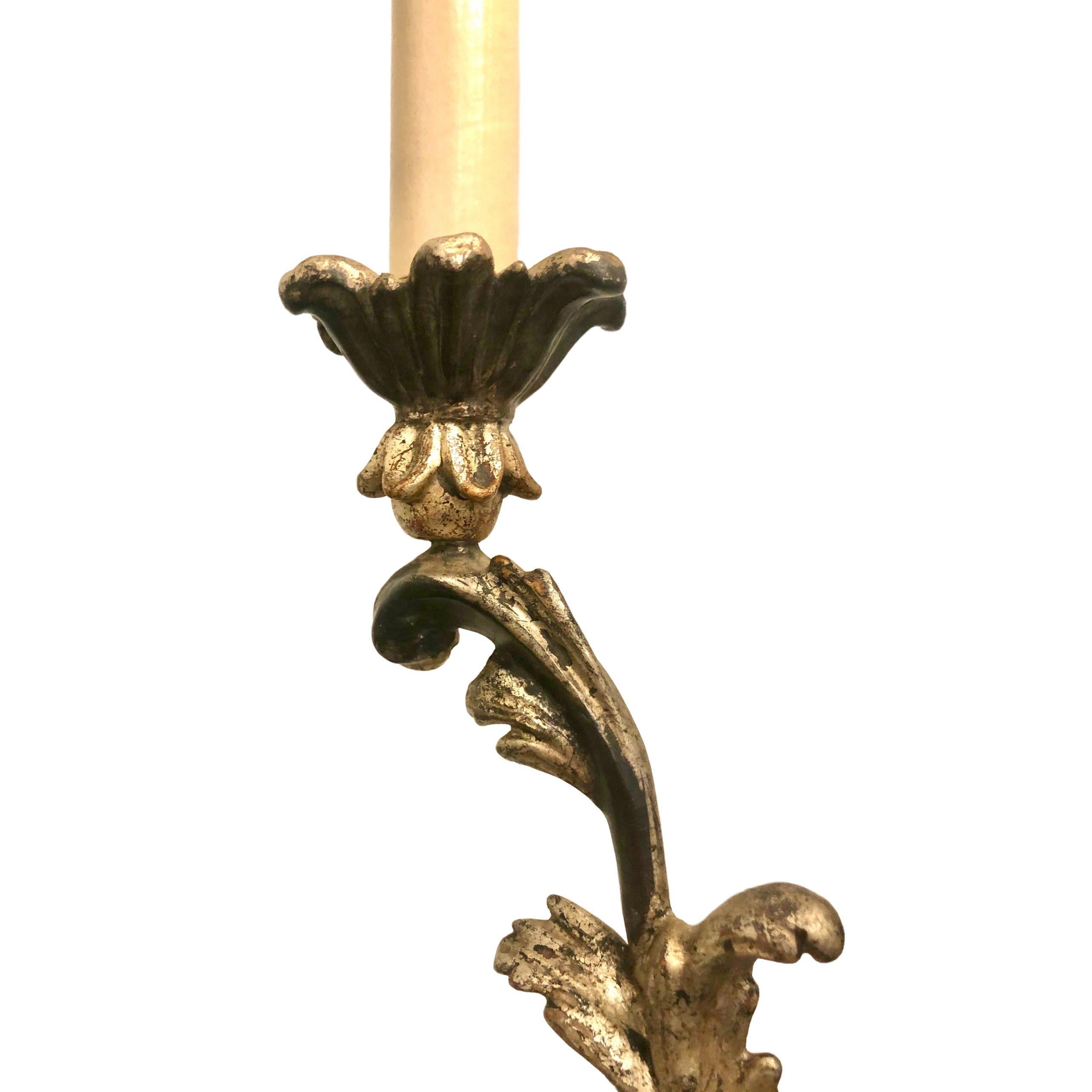 Silvered Antique Italian Carved Wood Sconces For Sale