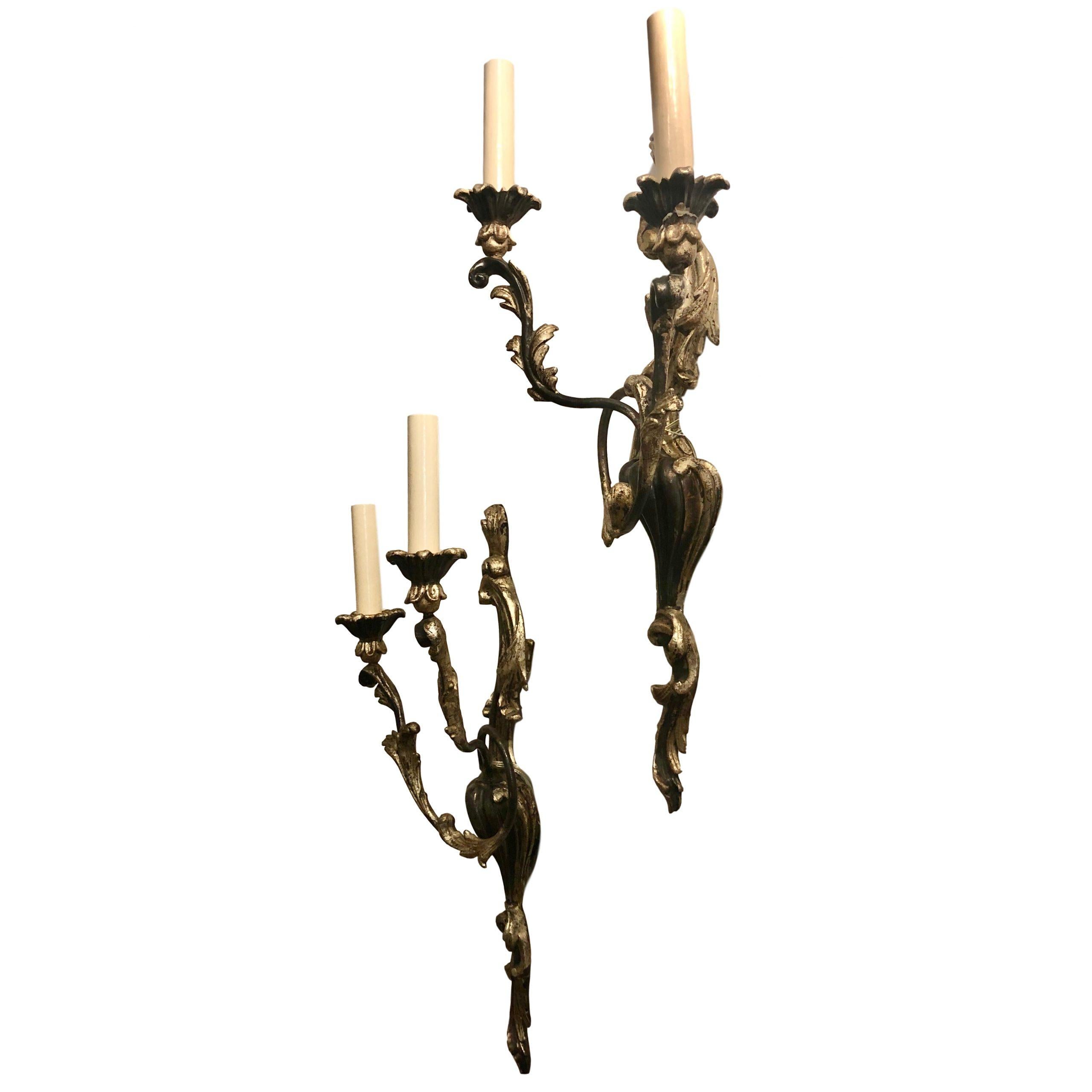 Early 20th Century Antique Italian Carved Wood Sconces For Sale