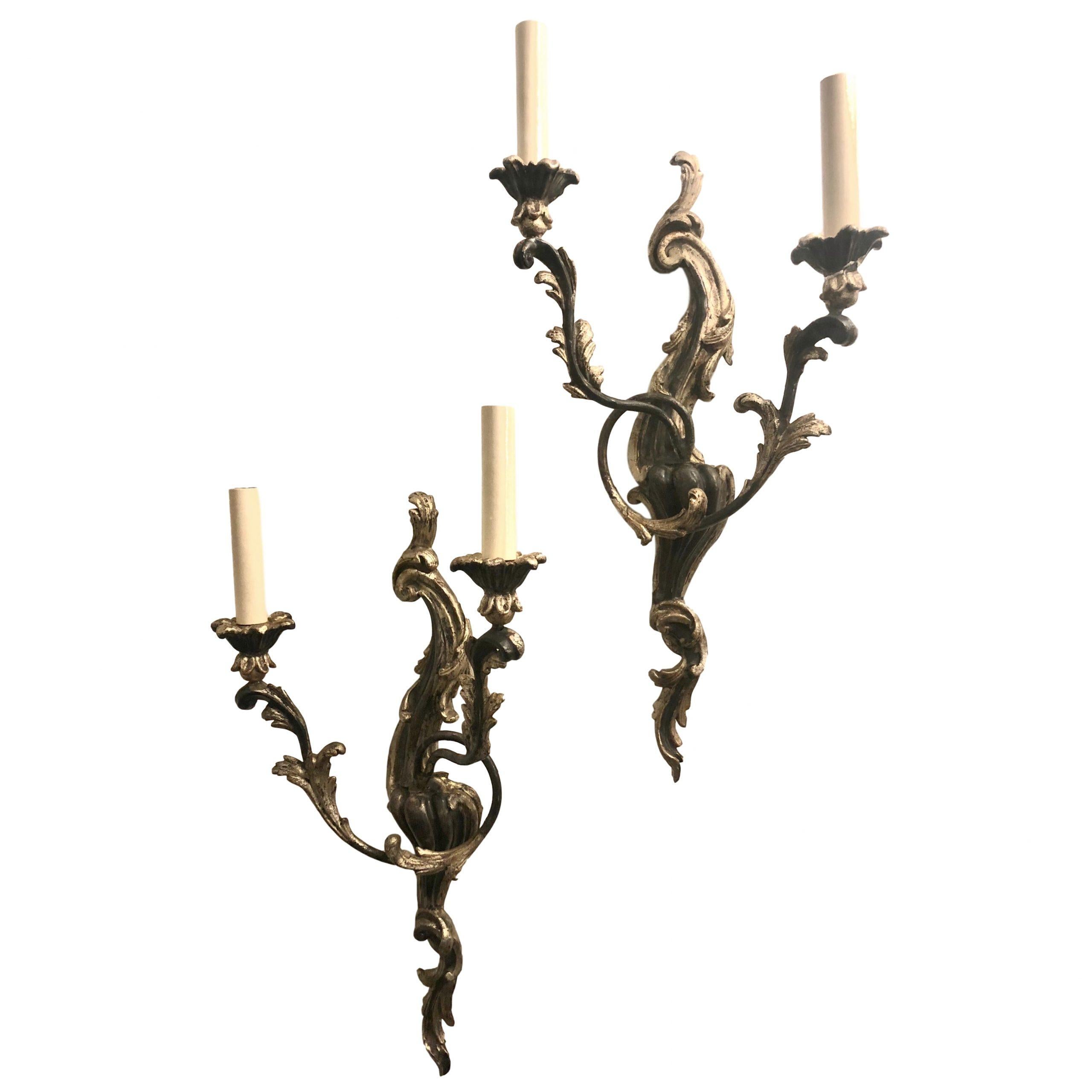 Antique Italian Carved Wood Sconces For Sale