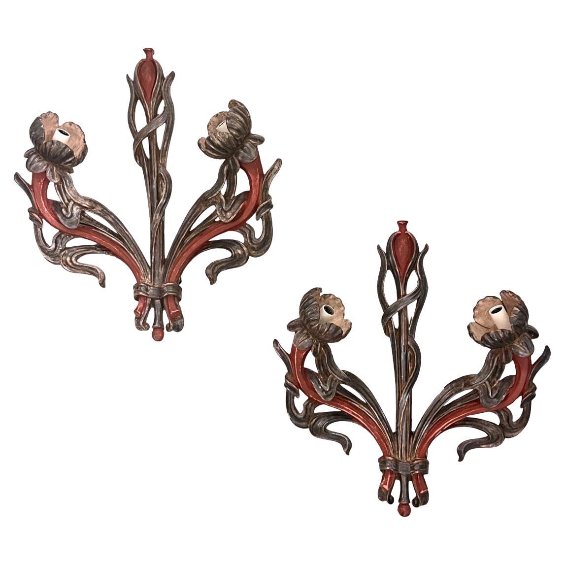 Antique Italian Carved Wood Sconces