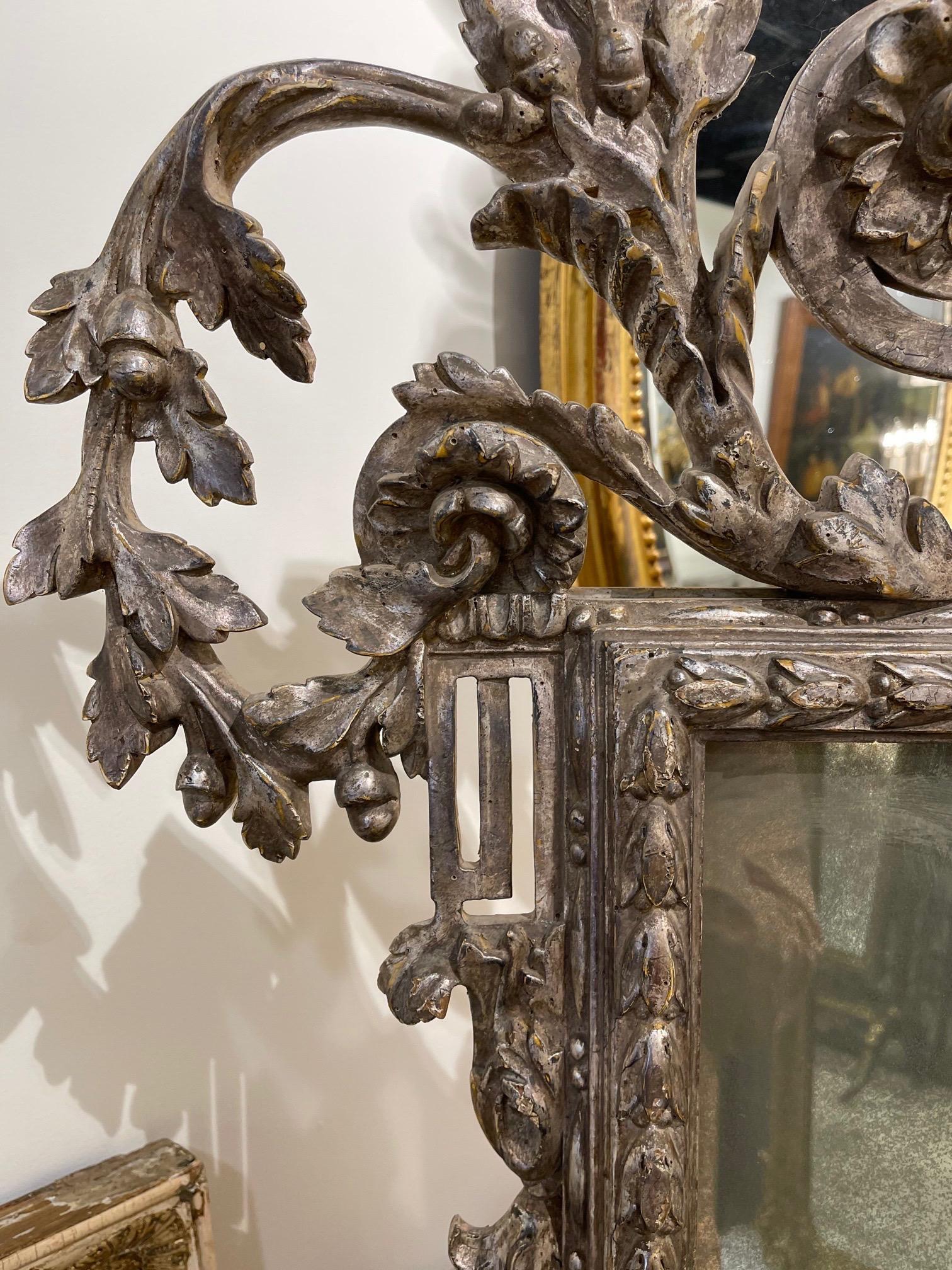 20th Century Antique Italian Carved Wood Silver Leaf Mirror