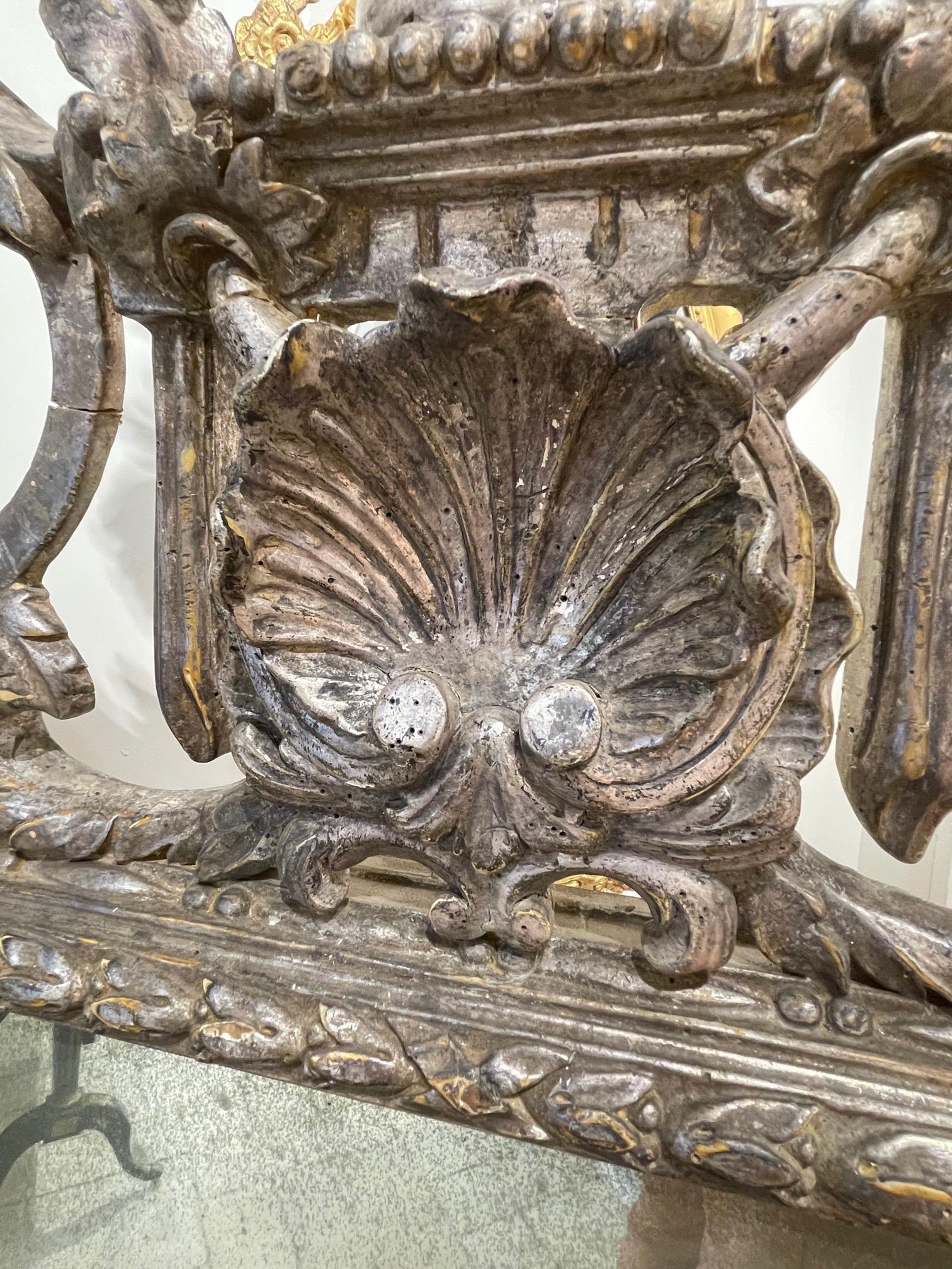 Antique Italian Carved Wood Silver Leaf Mirror 2