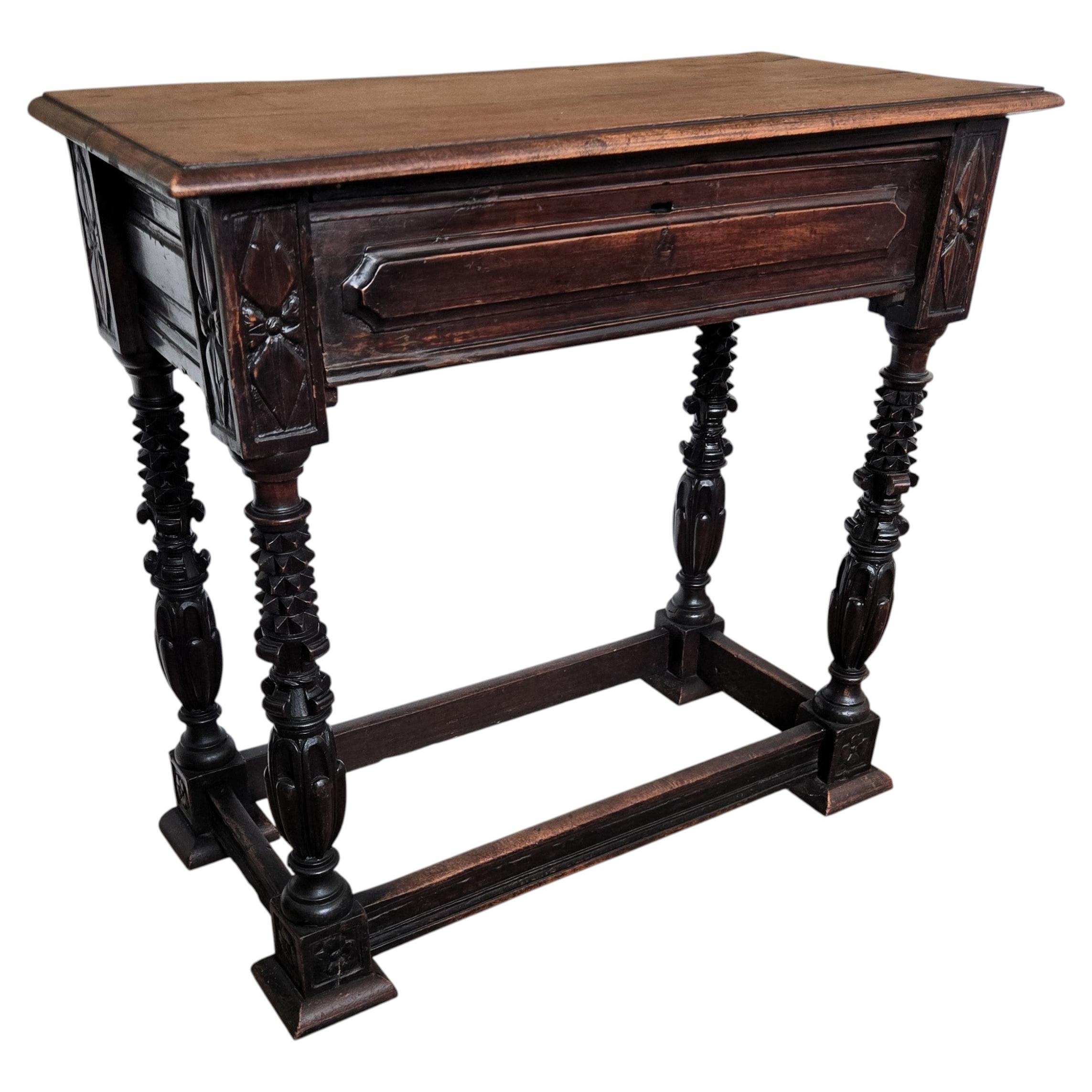 Antique Italian Carved Wood Wall Console Side Table For Sale