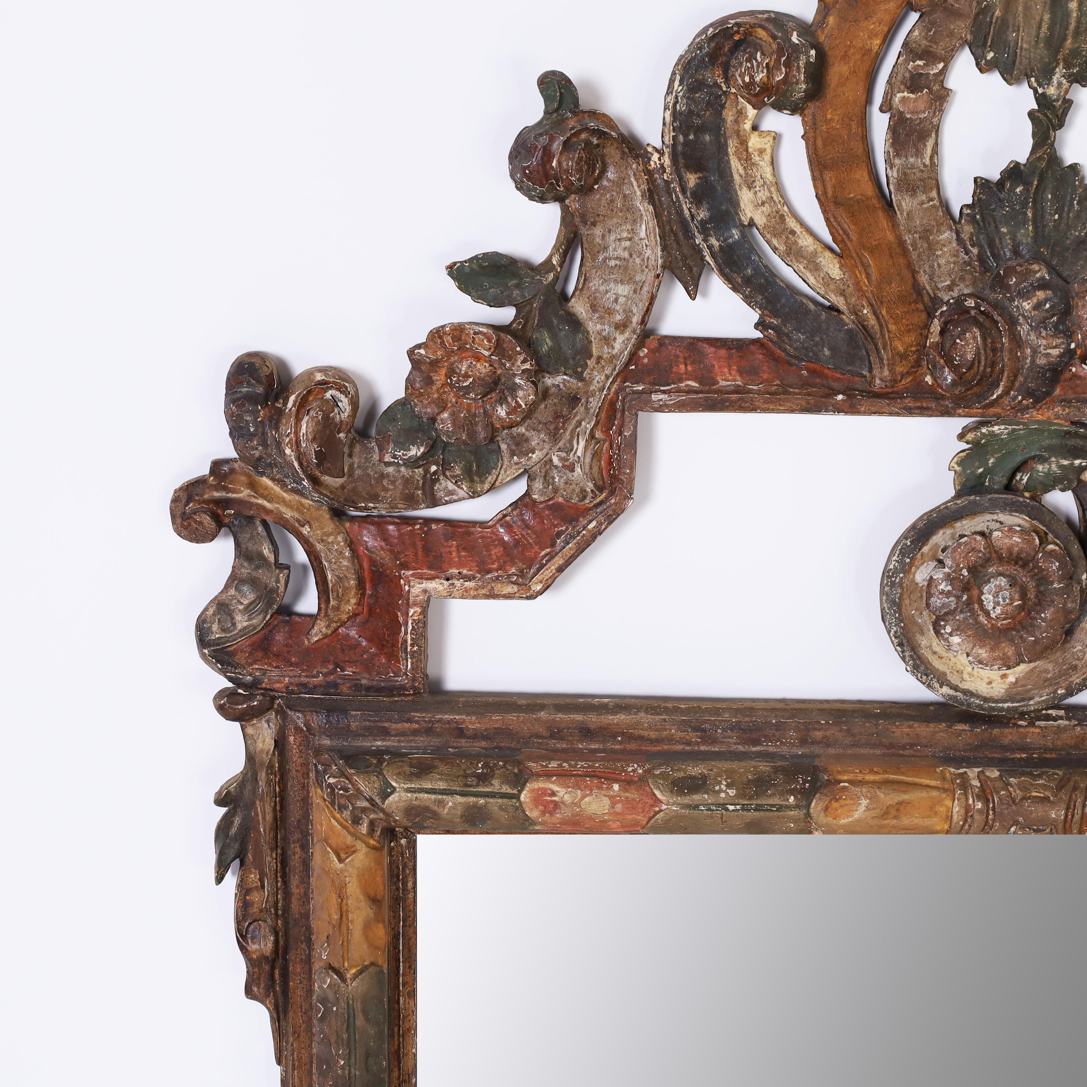 Rococo Antique Italian Carved Wood Wall Mirror