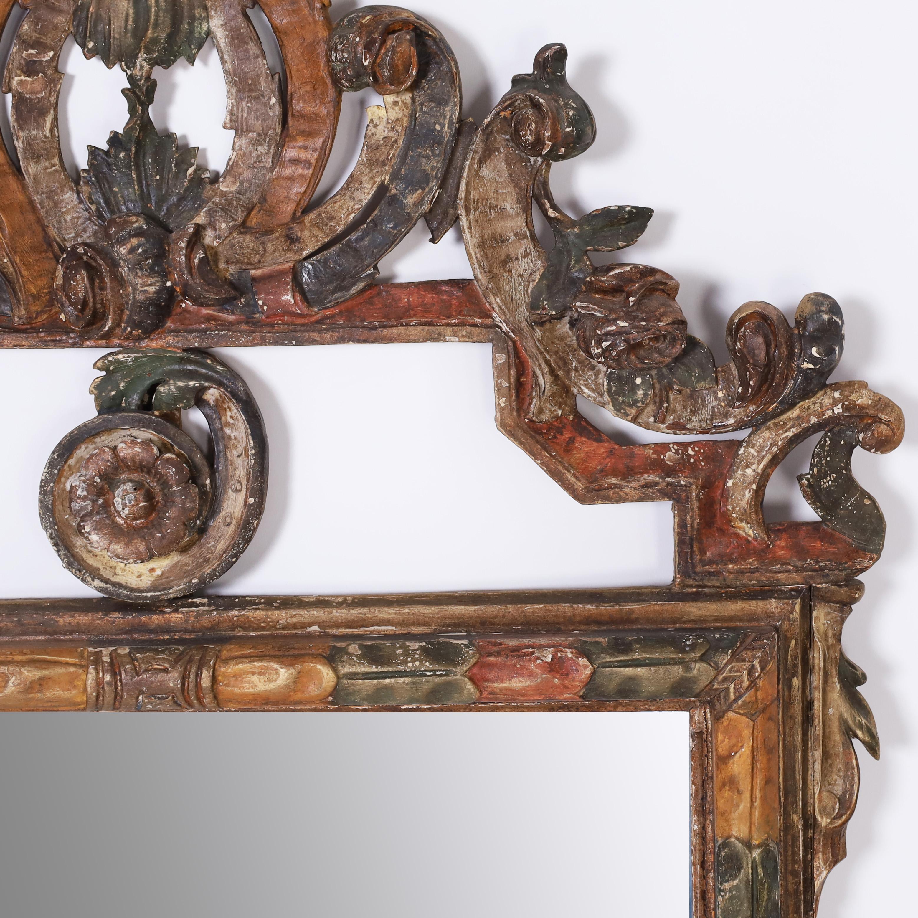 18th Century Antique Italian Carved Wood Wall Mirror