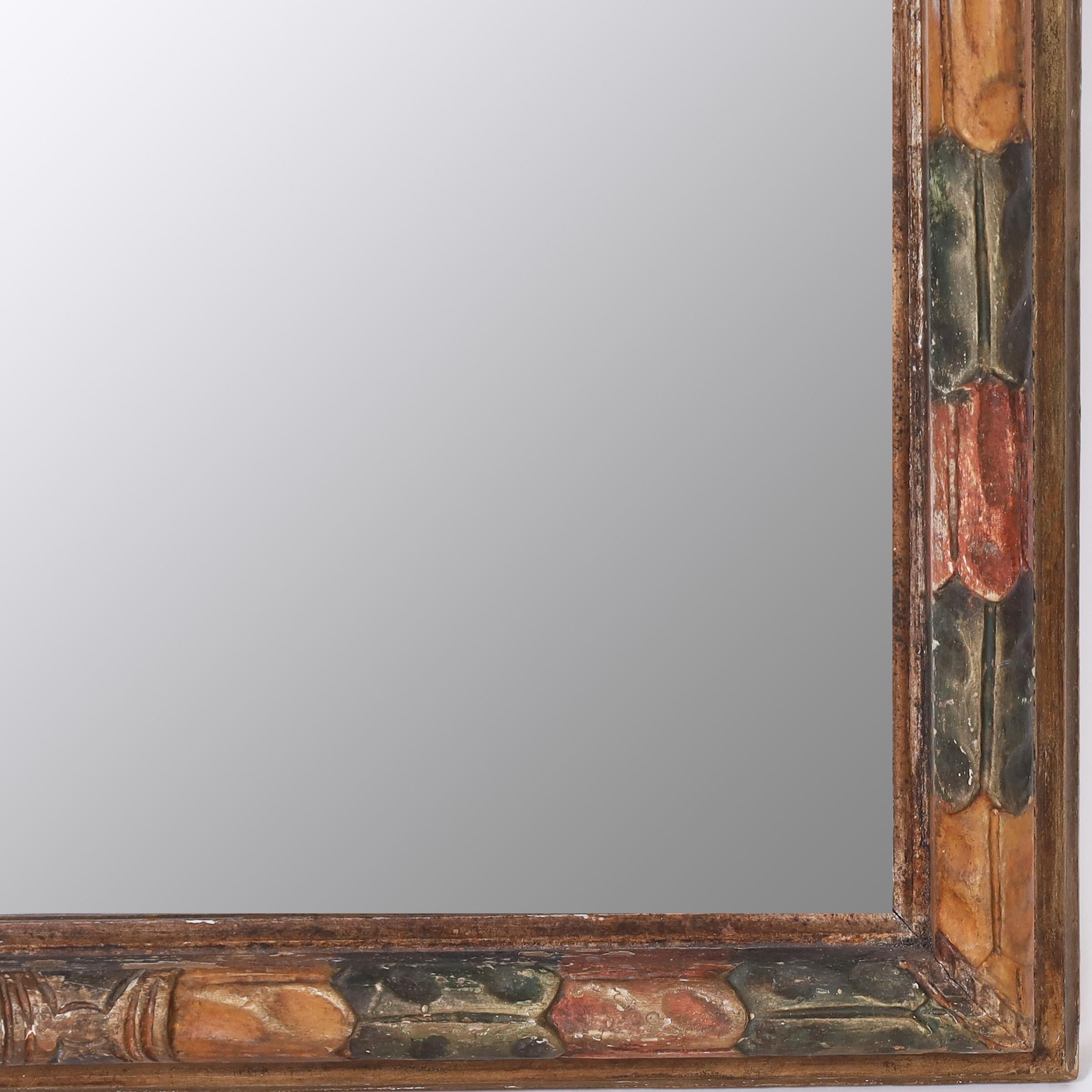 Walnut Antique Italian Carved Wood Wall Mirror