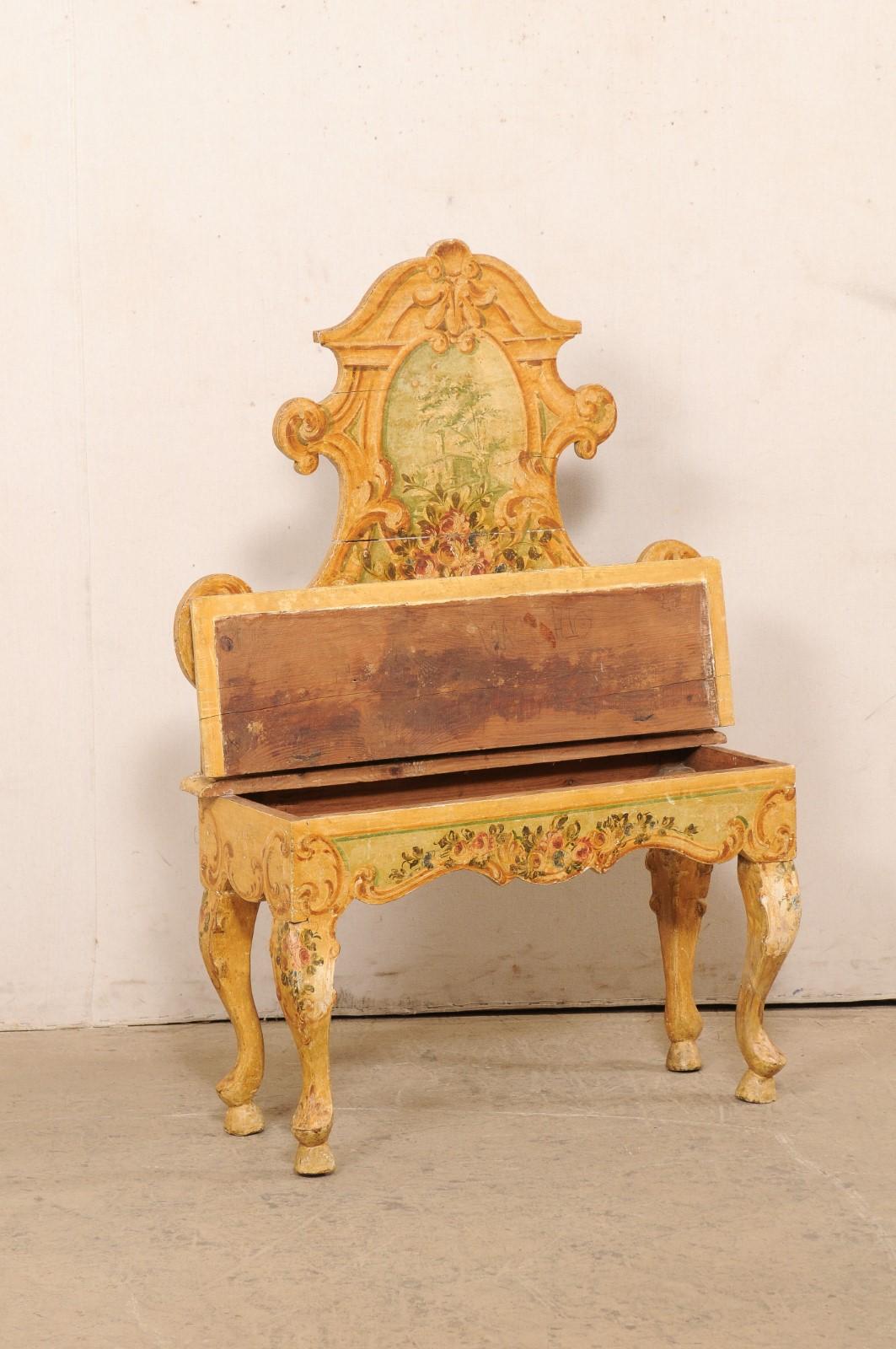Wood Antique Italian Cassapana with Storage & Original Hand-Painted Finish For Sale