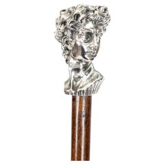 Antico bastone da passeggio romanico italiano in argento fuso 800 Secolo XIX