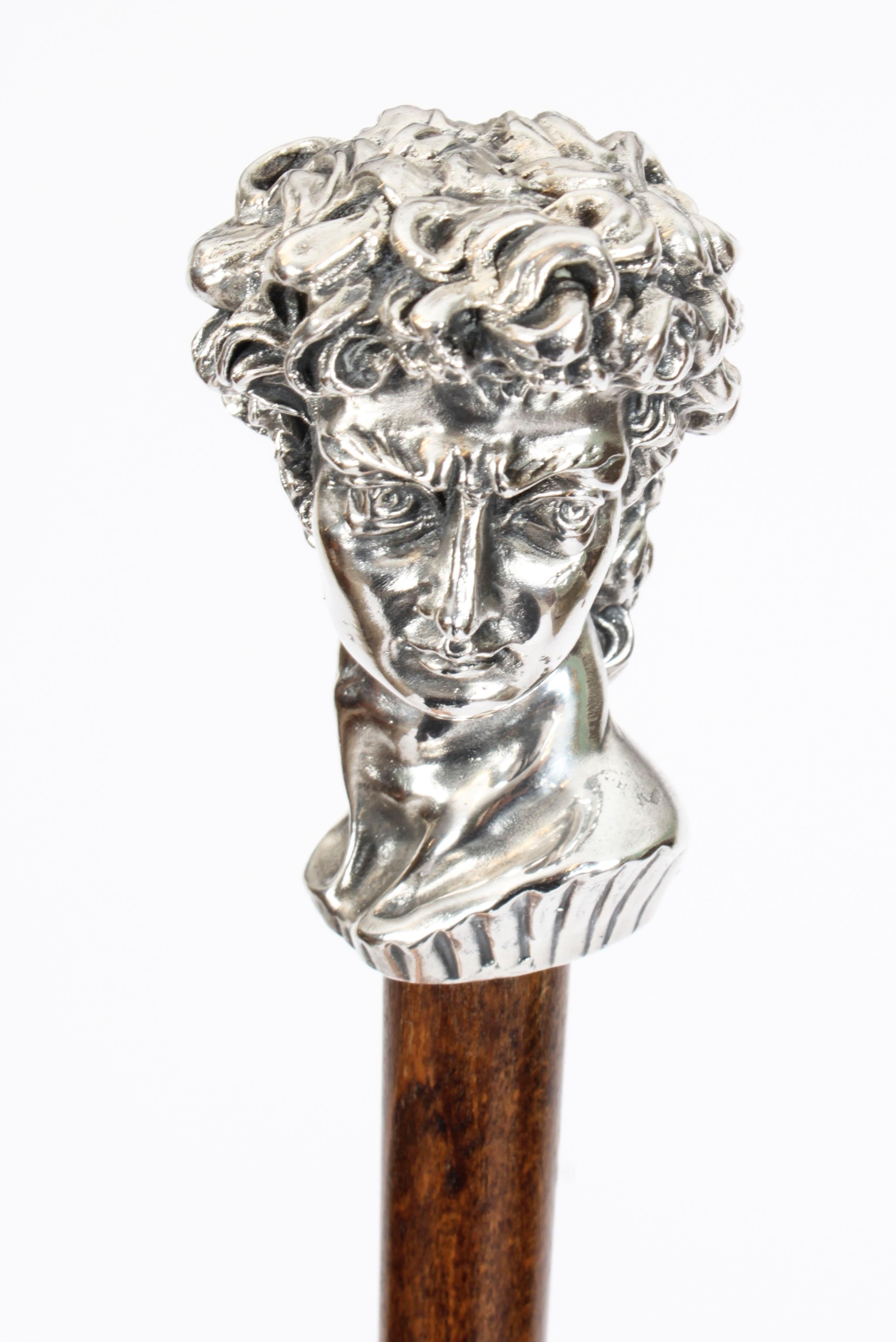 Antique Italian Cast 800 Silver Romanesque Walking Stick Cane 19th C For Sale 1
