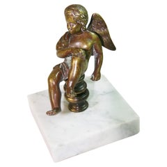 Antique Italian Cast Bronze and Marble Putto Sculpture